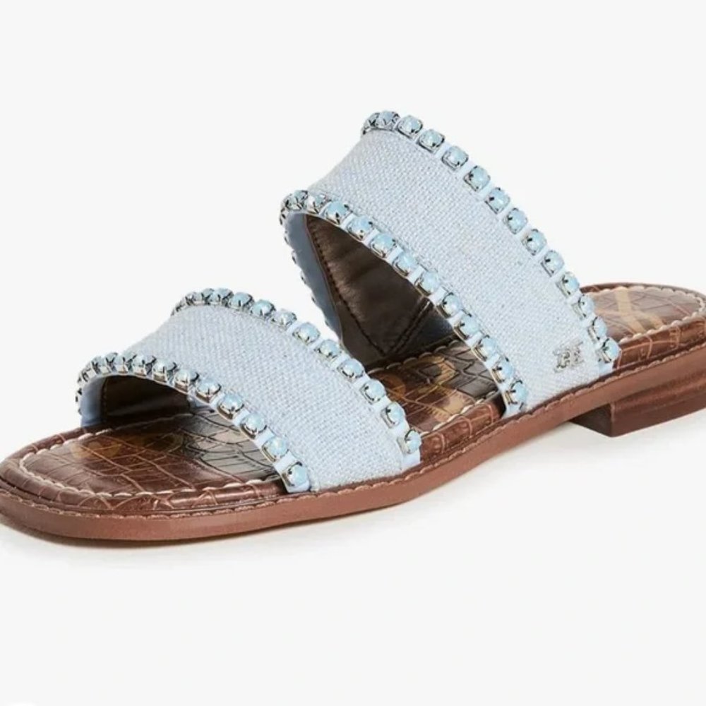 Sam Edelman Hopie Square Toe Crystal-lined Sandals In Riviera Blue Size 7